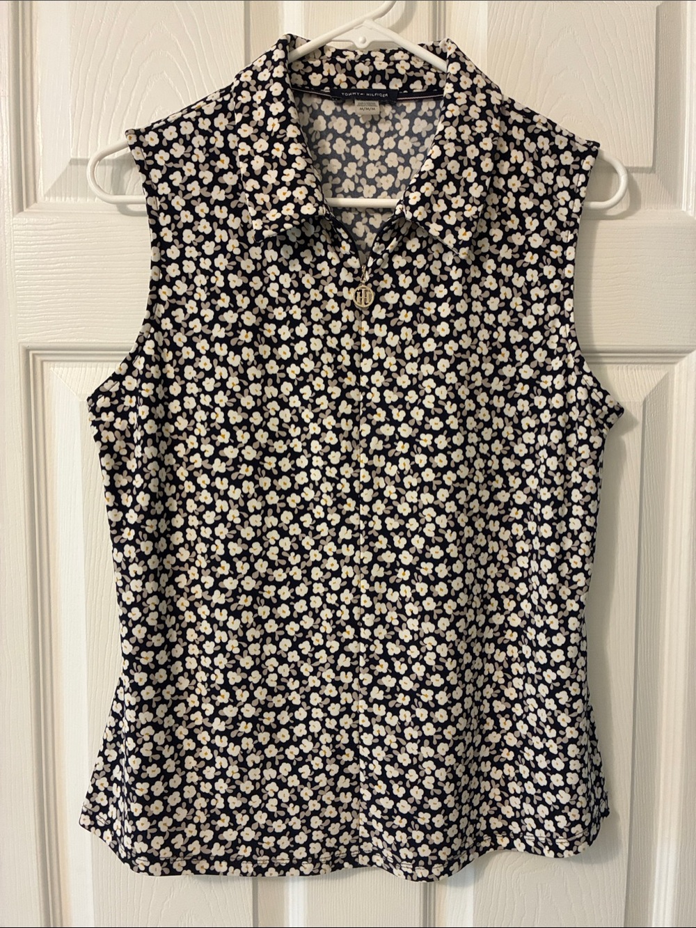 Tommy Hilfiger Sleeveless Navy Blouse with Cream Floral Print